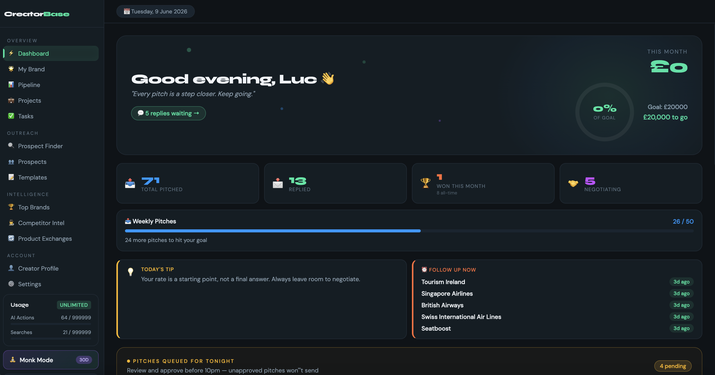Outreach pipeline dashboard